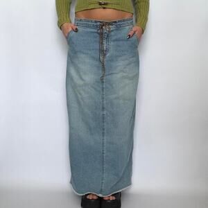 DKNY Jeans Light Wash Denim Maxi Skirt w/ Suede Drawstring